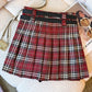 Dual-Belt Plaid Pleated Mini Skirt High Waist Boxy Tartan Skirt Women Teengirl Preppy 90s Y2K Aesthetic Spring Summer Outfit