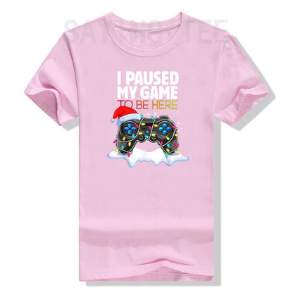 Christmas I Paused My Game To Be Here Funny Sarcastic T-Shirt Gifts Gamer Graphic Tee Tops Gaming Lover Aesthetic Xmas Costume