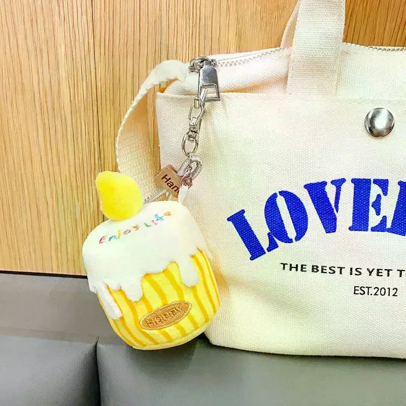 Cute Cartoon Simulation Birthday Cake Pendant Plush Keychain