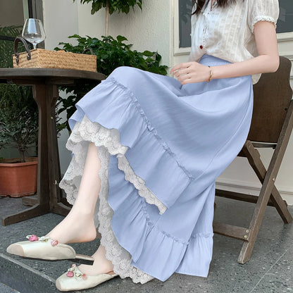 Elegant Pink Lace Trim A-Line Skirt – Summer Women&