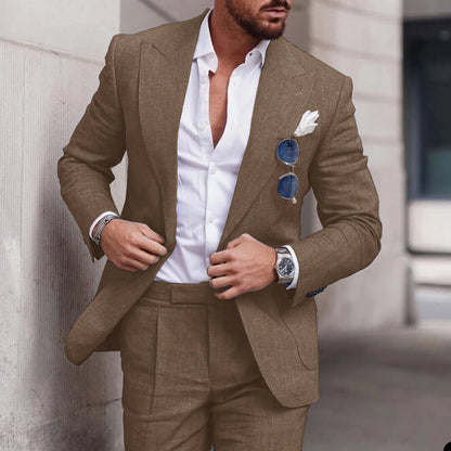 Linen Suit Wedding Suits for Men 2023 Luxury Lapel Collar Top+pants 2 Piece Set Single-breasted Flax Trajes Elegante Para Hombre