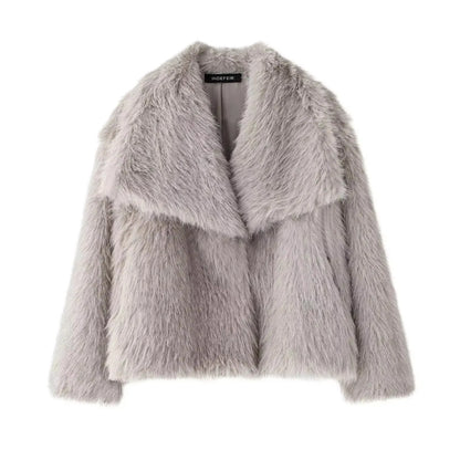 Faux Fur Warm Loose Jackets For Women Loose Stand Collar Long Sleeve Coat 2023 Autumn Winter Chic Female New Outerwear ﻿