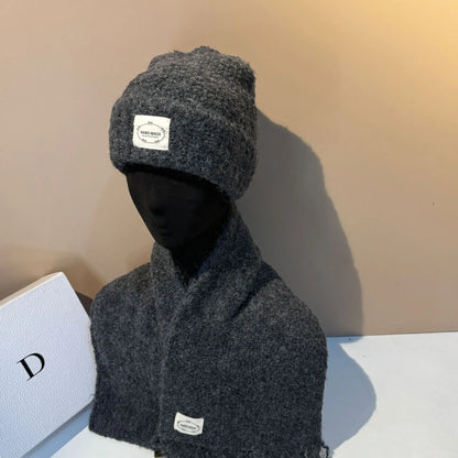 Outdoor Winter Hat and Scarf Set Soft Lamb Wool Knit Beanie with Ear Flaps Warm Scarf for Women Cold Weather Protection