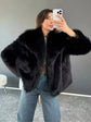 Faux Fur Warm Loose Jackets For Women Loose Stand Collar Long Sleeve Coat 2023 Autumn Winter Chic Female New Outerwear ﻿