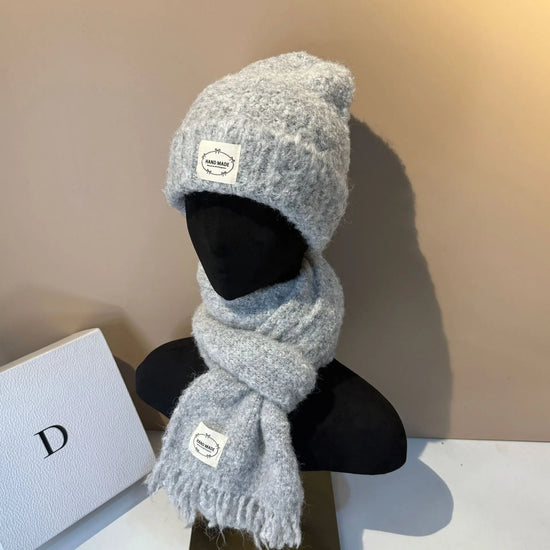 Outdoor Winter Hat and Scarf Set Soft Lamb Wool Knit Beanie with Ear Flaps Warm Scarf for Women Cold Weather Protection