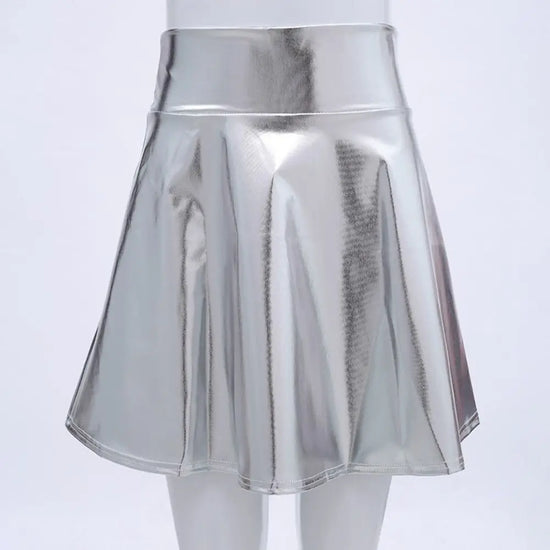 Elegant Metallic Pleated Skirt Retro Gold Silver Shiny Short Dress Solid Color Elastic A-line Short Skirt Stage Costume