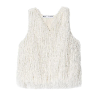 French Style Tassel Vest Women Sleeveless Tops Elegant Office Lady Streetwear Autumn Winter Fashion Simple Lady Bustier Vest