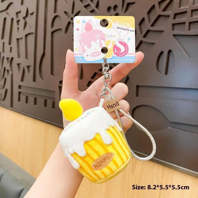 Cute Cartoon Simulation Birthday Cake Pendant Plush Keychain