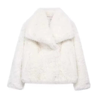 Faux Fur Warm Loose Jackets For Women Loose Stand Collar Long Sleeve Coat 2023 Autumn Winter Chic Female New Outerwear ﻿