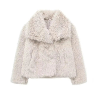 Faux Fur Warm Loose Jackets For Women Loose Stand Collar Long Sleeve Coat 2023 Autumn Winter Chic Female New Outerwear ﻿
