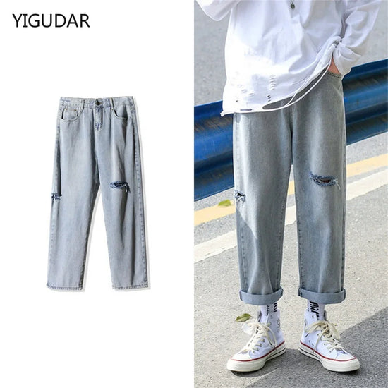 Vintage Streetwear Y2k Dark Gray Ripped Jeans For Women 2025 New Design High Waist Jeans Loose Straight Wide Leg Y2k Jeans Women