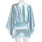 Elegant Sexy Glossy Satin Mini Dress Women Silky V Neck Loose Batwing Sleeve Bodycon Party Outfits Night Clubwear Streetwear