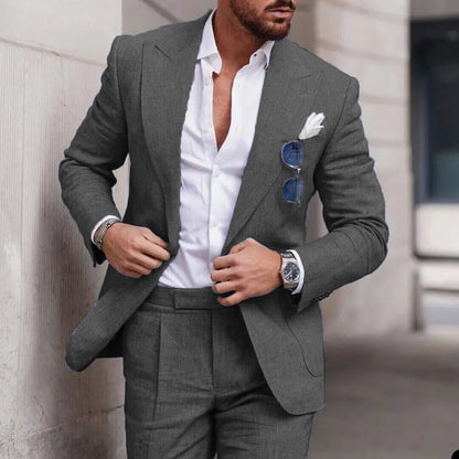 Linen Suit Wedding Suits for Men 2023 Luxury Lapel Collar Top+pants 2 Piece Set Single-breasted Flax Trajes Elegante Para Hombre