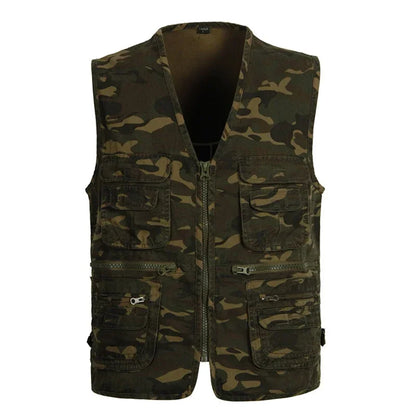 Men Camouflage Fishing Hunting Vest Cargo Outdoor Game Outwear Waistcoat Multi-Pocket Photography Recreational Vest