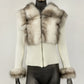 2025 Eco-friendly Sweater Cardigan Women Faux Fur Collar Knitwear Cuddly Designer Knitted Autumn Warm Faux Fur Patchwork Clothe
