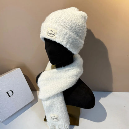 Outdoor Winter Hat and Scarf Set Soft Lamb Wool Knit Beanie with Ear Flaps Warm Scarf for Women Cold Weather Protection