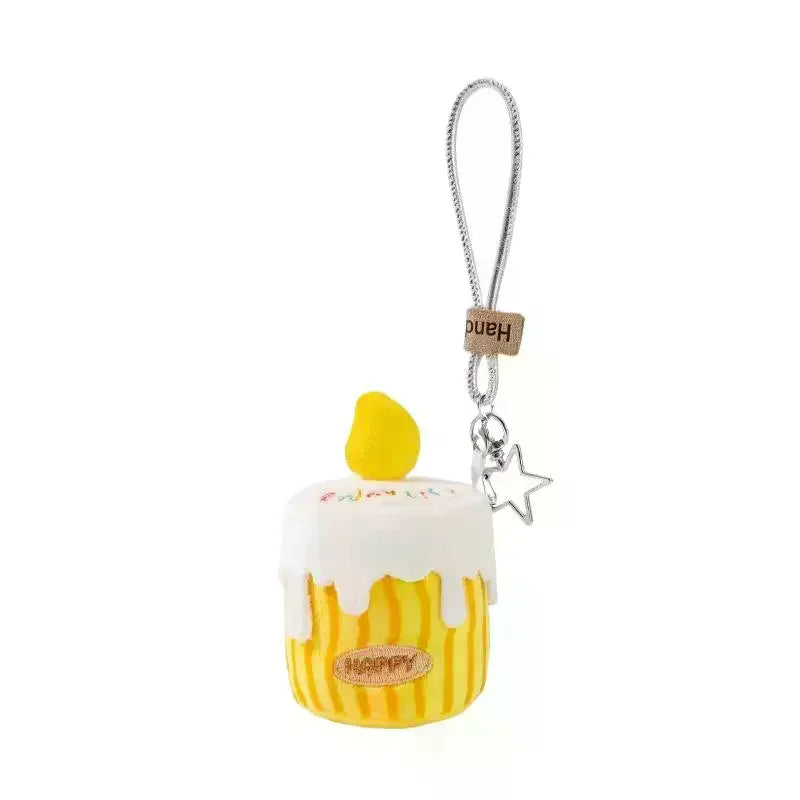 Cute Cartoon Simulation Birthday Cake Pendant Plush Keychain