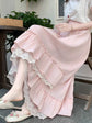 Elegant Pink Lace Trim A-Line Skirt – Summer Women&