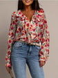 2025 Spring/Summer Fashion Printed Blouse for Women New V-neck Ruffle Top Casual Loose Lantern Sleeve Shirt Office Lady Blouses