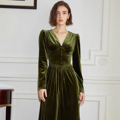 Velvet V-Neck Dress Women&