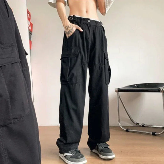 Cargo Pants for Men Multi Pocket Trousers Man Summer Straight Multipockets Wide Large Size Vintage Harajuku Techwear Baggy Y2k