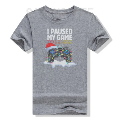Christmas I Paused My Game To Be Here Funny Sarcastic T-Shirt Gifts Gamer Graphic Tee Tops Gaming Lover Aesthetic Xmas Costume