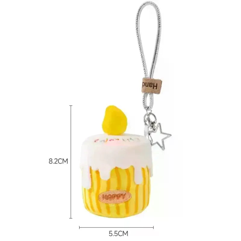 Cute Cartoon Simulation Birthday Cake Pendant Plush Keychain