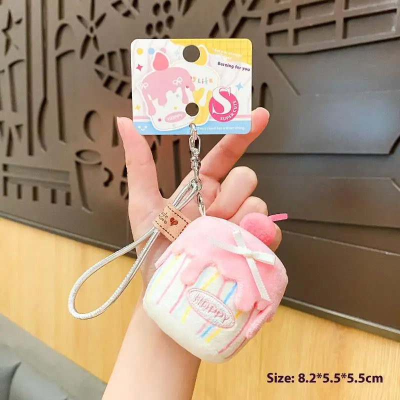 Cute Cartoon Simulation Birthday Cake Pendant Plush Keychain