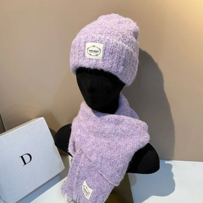 Outdoor Winter Hat and Scarf Set Soft Lamb Wool Knit Beanie with Ear Flaps Warm Scarf for Women Cold Weather Protection