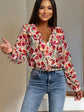 2025 Spring/Summer Fashion Printed Blouse for Women New V-neck Ruffle Top Casual Loose Lantern Sleeve Shirt Office Lady Blouses