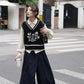Graphic Knitted Top for Women Striped White Ladies Sweaters V-neck Vest Trend 2025 Crochet Autumn Winter Y2k Fashion Korea Sale