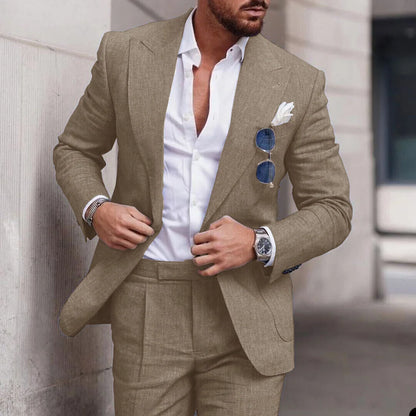 Linen Suit Wedding Suits for Men 2023 Luxury Lapel Collar Top+pants 2 Piece Set Single-breasted Flax Trajes Elegante Para Hombre